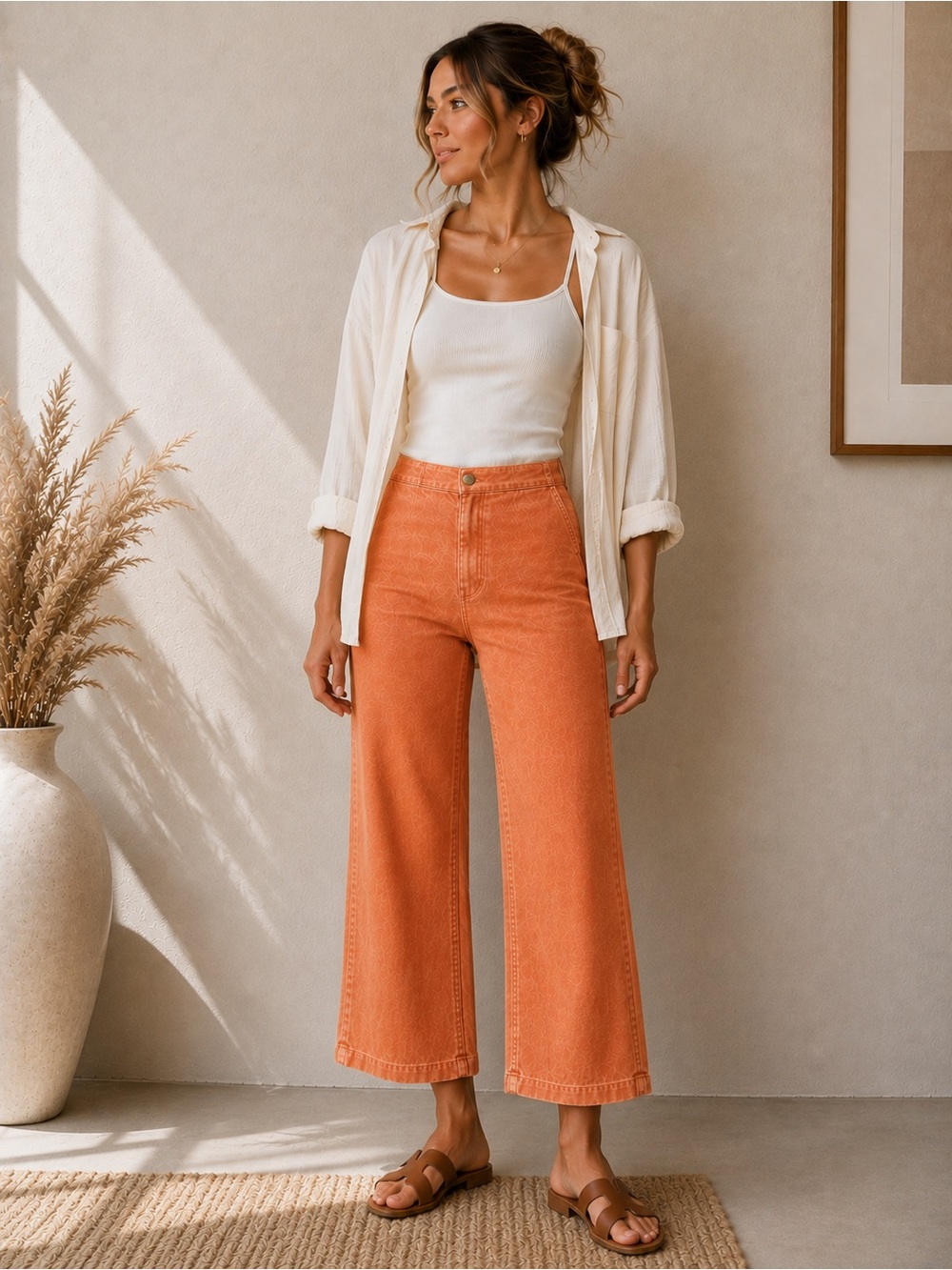 Madewell The Emmett Slim Wide Leg Crop Orange Tall Pants